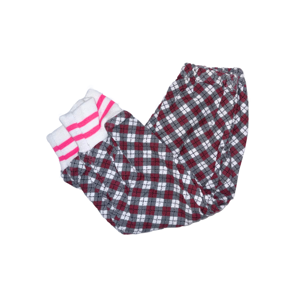 Plaid red grey with pink details pants | 3T