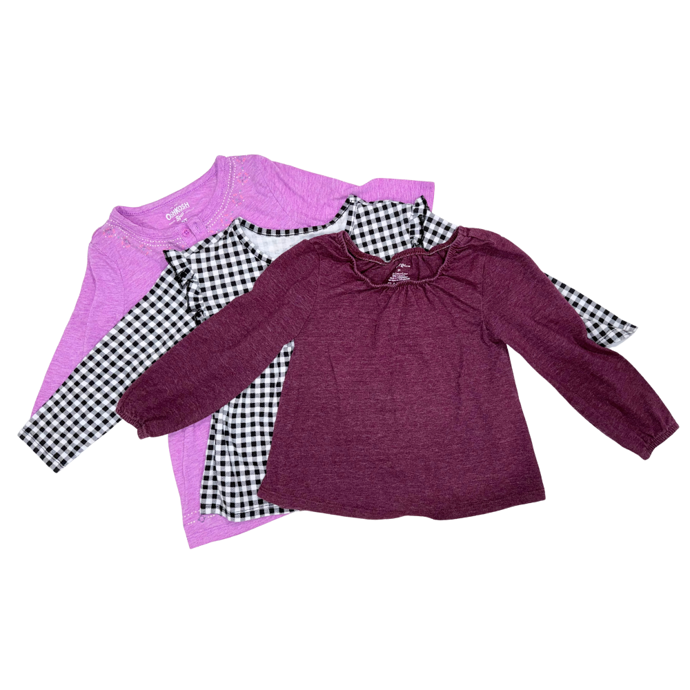 Set of three long-sleeve t-shirts | Pink, Plaid, maroon | 3T