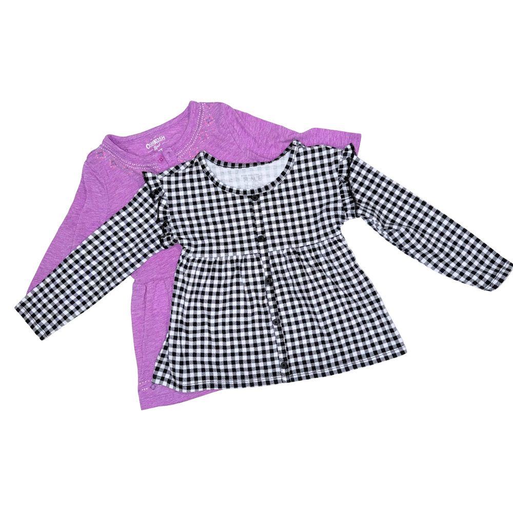 Set of three long-sleeve t-shirts | Pink, Plaid, maroon | 3T