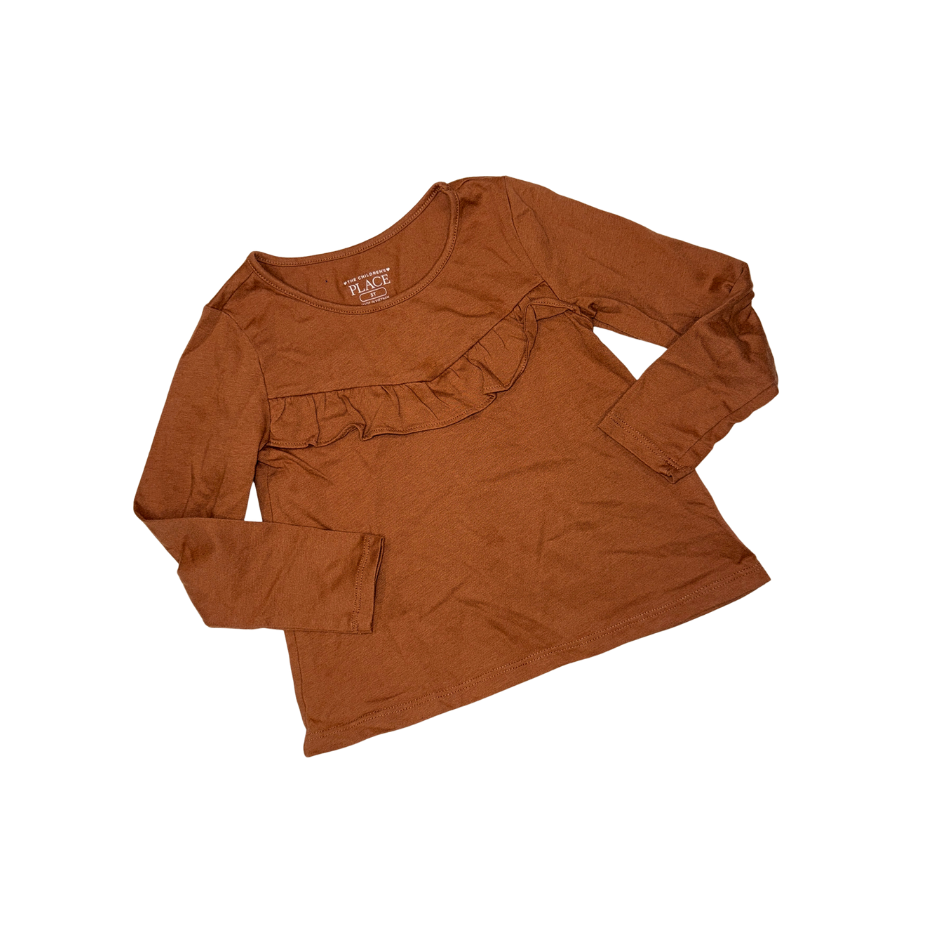 Set of 2 long-sleeve t-shirts | Brown ruffled & pink with dots | 3T
