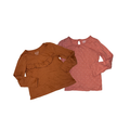 Set of 2 long-sleeve t-shirts | Brown ruffled & pink with dots | 3T