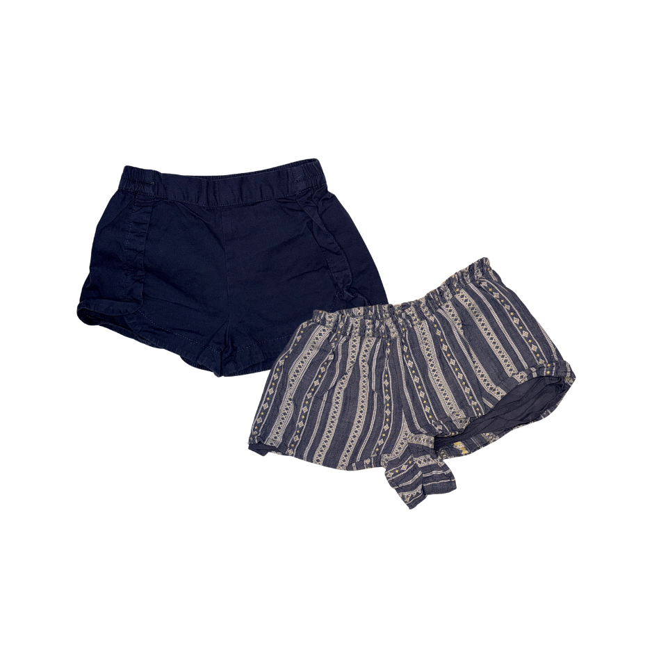Set of 2 shorts | Denim striped & basic blue| 3T