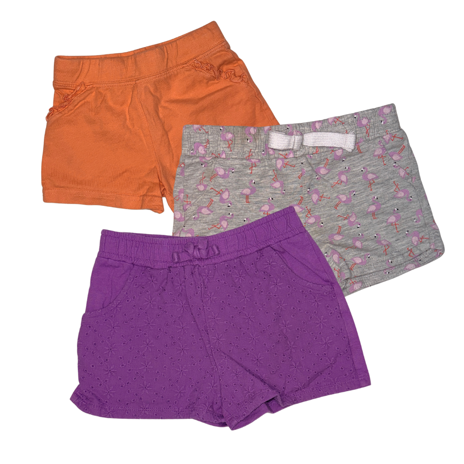 Set of 3 shorts | Orange, Purple & Flamingo pattern | 3T