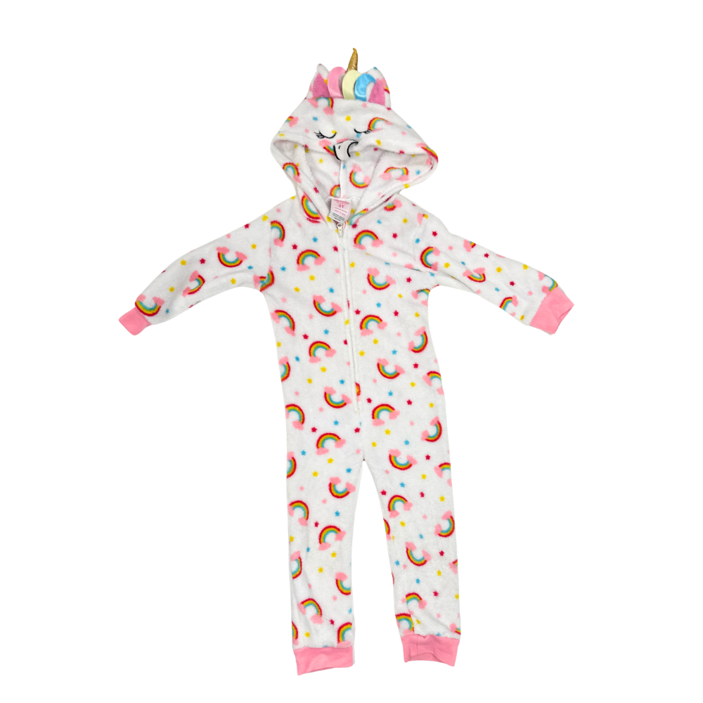 Generic | Pajama | Rainbow Hooded Pajama | White With Rainbow | 3T
