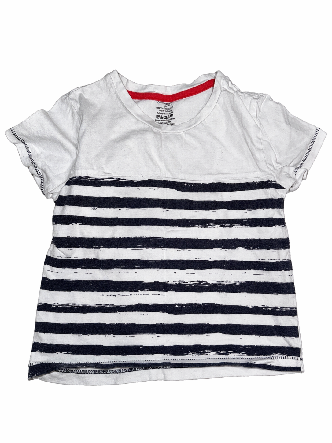 White short-sleeve t-shirt with blue stripes | 4T