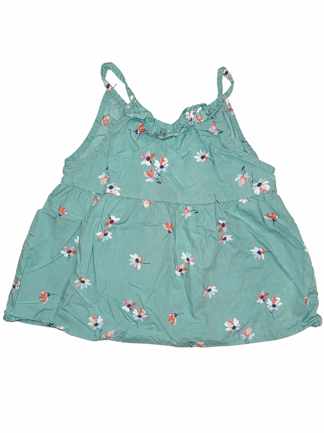 Green strapped t-shirt with flowers | 4T