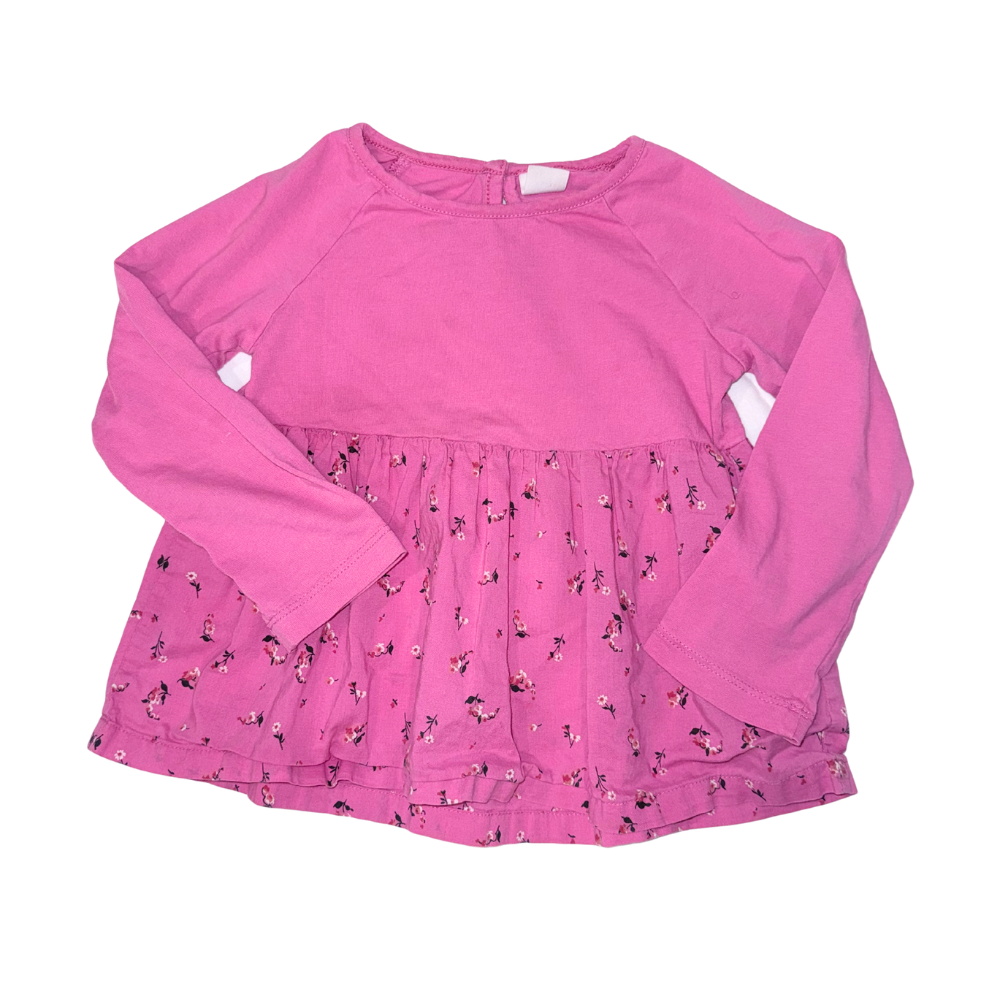 Pink with floral pattern | Long-sleeve t-shirt | 4T